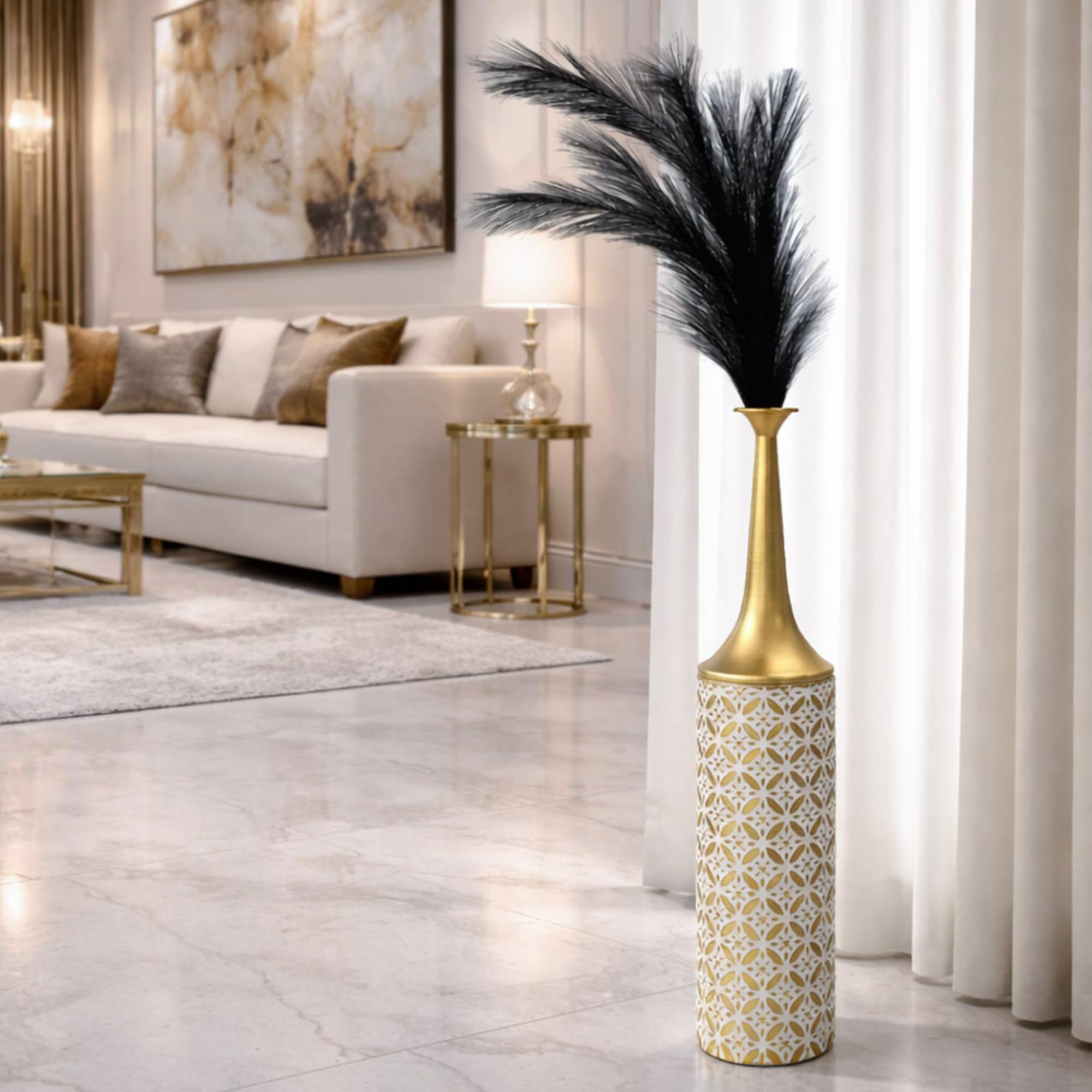 Leewadee Gran Jarrón de Suelo 65 cm Metal para Pampa & Flores Secas | Jarrón Deco para el Salón, ideal para Pampa & ramas. Irrompible, sin astillas, moderno & industrial