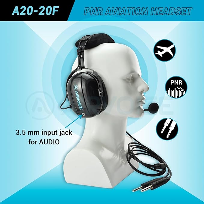 AIRVOICE Aviation Headset for Pilots with Passive Noise Cancellation, PNR Aviation Headset with Comfortable Earpads and Flexible Microphone, General Aviation Headset with Carrying Case Black