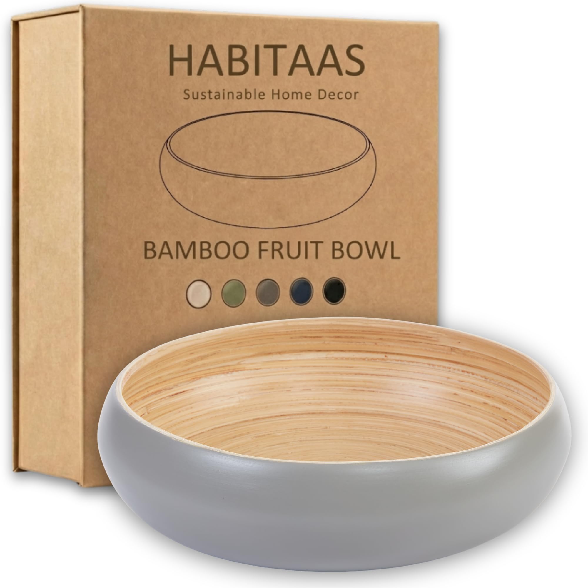 Fruit Bowl For Kitchen Counter, Decorative Bowl, Large Serving Bowl Or Fruit Basket For Kitchen Decor Spun Bamboo (Gray)