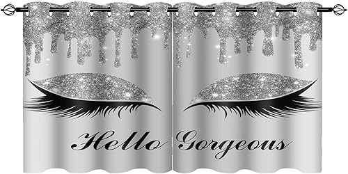Miniatura 3 de BSPPTI Hello Gorgeous - Cortina de pestañas de unicornio, para oscurecer la habitación, con aislamiento térmico, con ojales grises, cortinas de