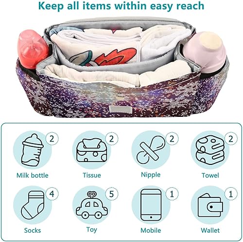 Miniatura 6 de CUPADA Galaxy Sequin Glittering Snows Universal Stroller Organizer, Glitter Shining Stroller Organizer Bag with Cup Holders Removable Shoulder Strap