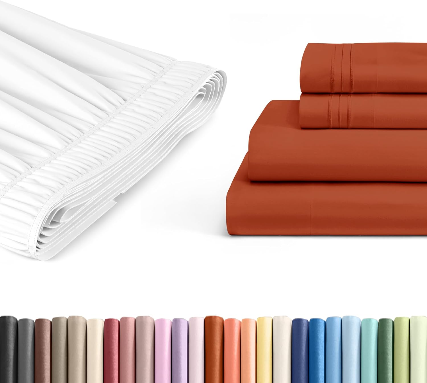 4 Piece Twin Terracotta Bed Sheet Set + White Adjustable Bedskirt with 15" Drop Bundle - Hotel Luxury Quality Sheets w/ 16 inch Deep Pockets - Easy-Fit - Cooling, Extra Soft & Wrinkle Free - Oeko-Tex