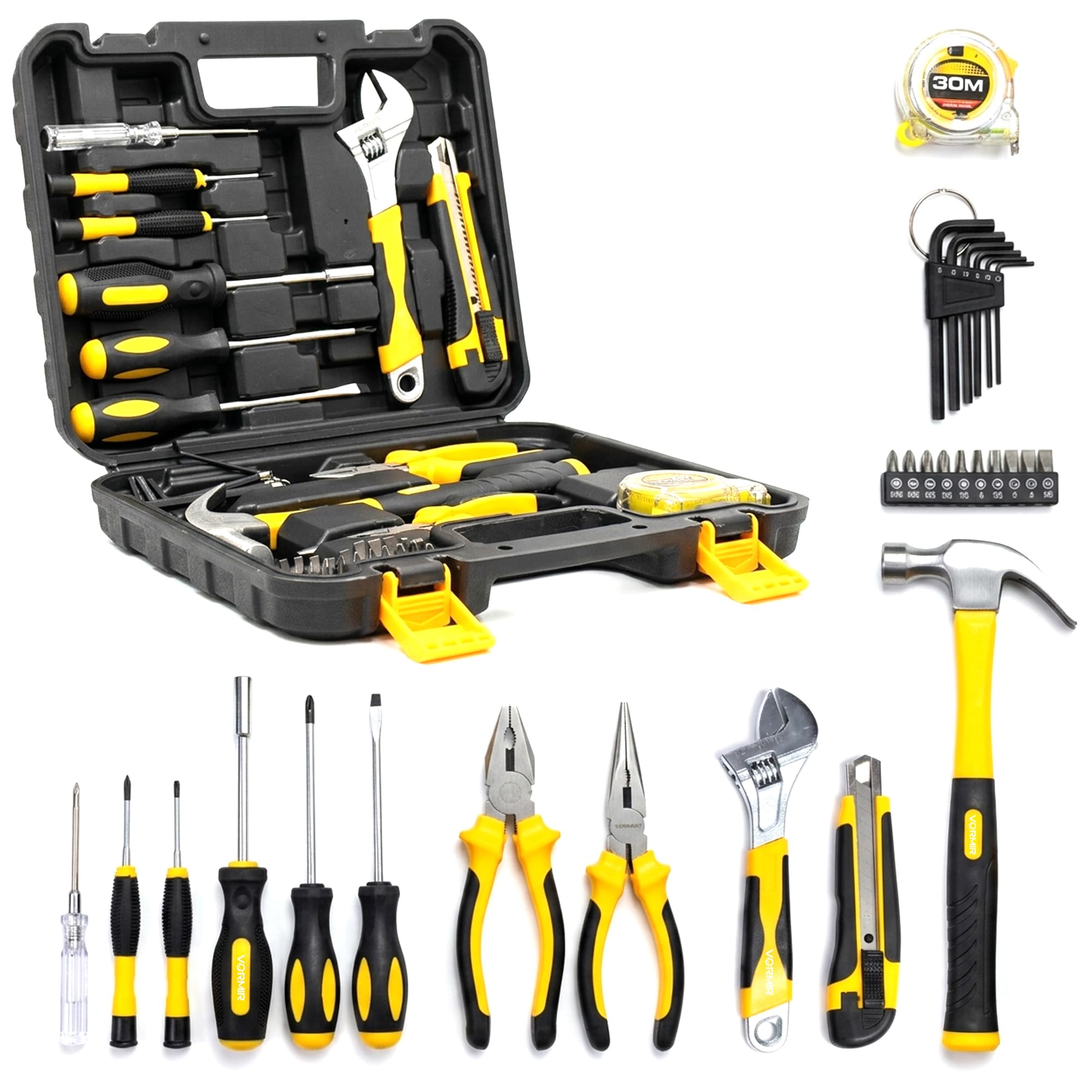 iBELL VORMIR Hand Tool Kit VR TK32, 40-Piece Set, Professional Hand Tools, Durable Chrome Finish, Screwdrivers, Hammer, Wrenches, Pliers, Knife, Measuring Tape, Portable Plastic Toolbox Case-image-12