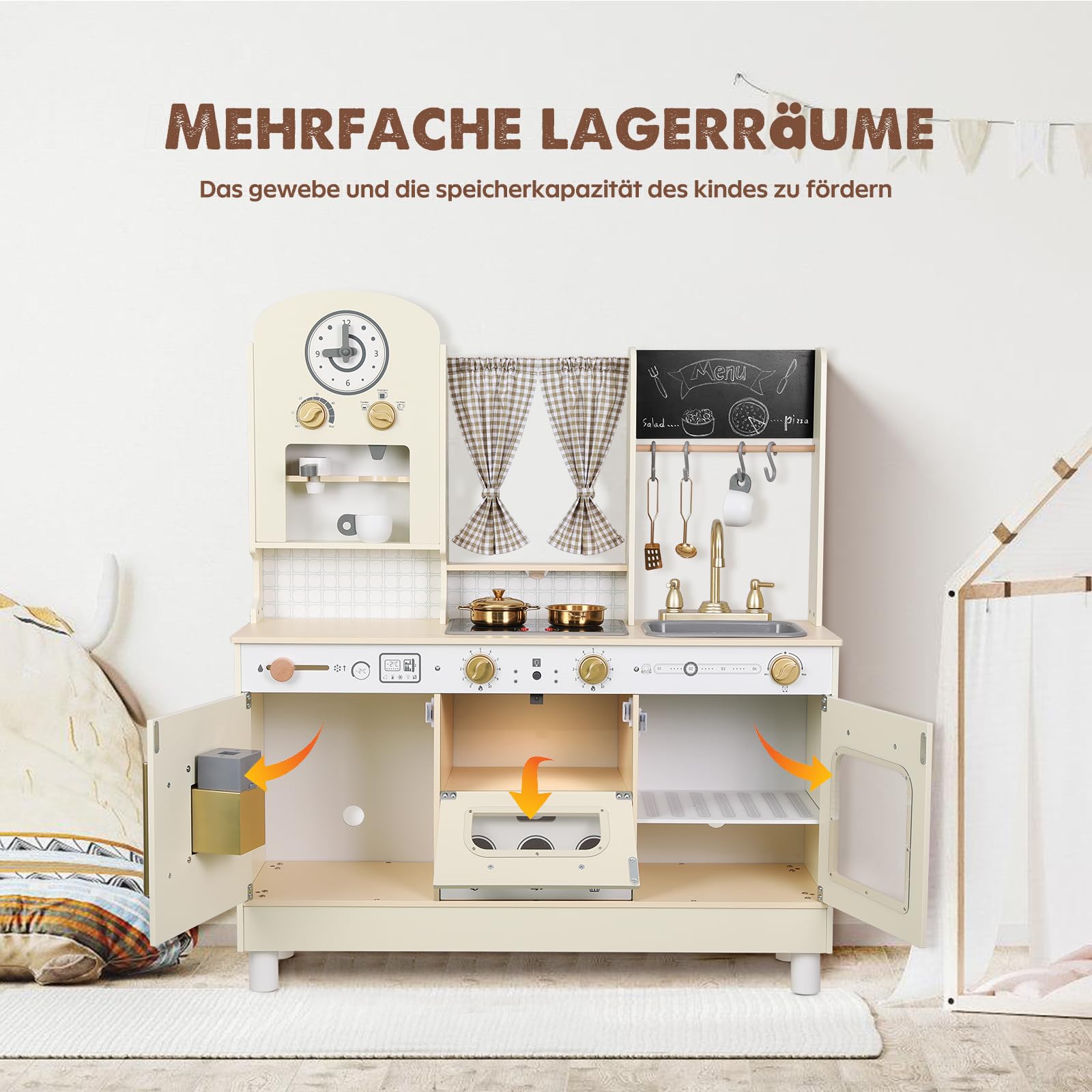 EDUBEBO Ensemble de Jeu de Cuisine pour Enfants, Hauteur réglable, livré avec Divers Accessoires de Cuisine, Jouet de rôle idéal pour Les Tout-Petits et Les Enfants âgés de 3 à 8 Ans (Blanc)