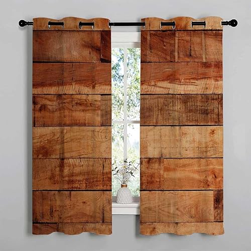 Cortinas para Habitacion - Cortinas para Habitacion con textura de madera retro vintage para puerta, cortinas opacas para dormitorio, 110 pulgadas