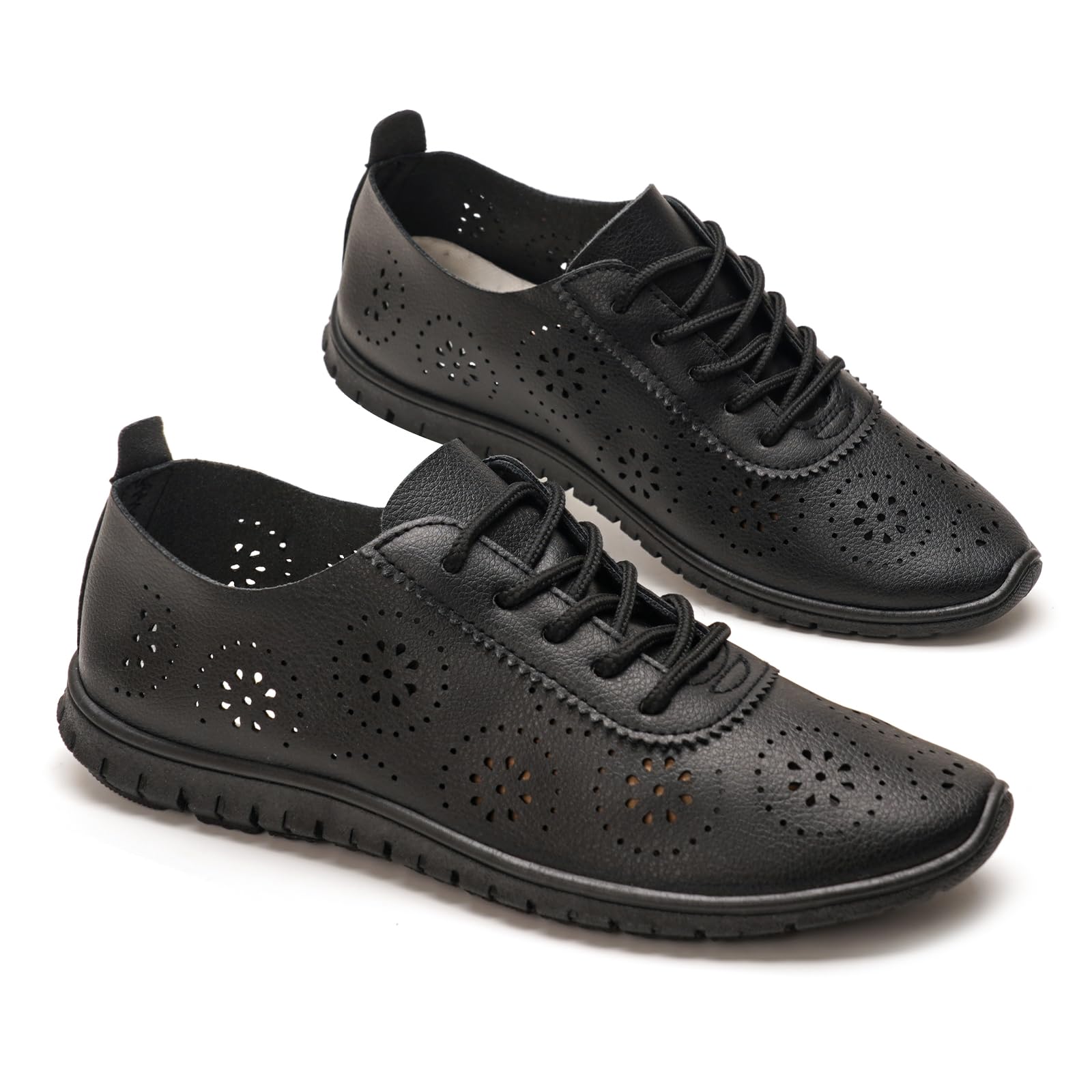 GLAMORA Zapatos Mujer Cordones Calados Transpirables Cómodos Ligeros Suela Flexible Antideslizante Plantilla Blanda Punta Fina Calzado Verano Ajuste Cómodo