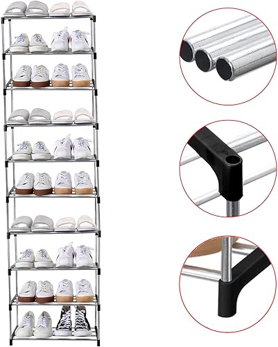 Miniatura 67 de Zapatero pequeño apilable, entrada, pasillo y armario, ahorra espacio de almacenamiento y organización (4 niveles, azul)