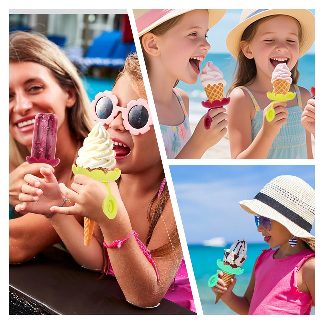 4PCS Molde helado, soporte de silicona para paletas, soporte para helado para niños, soporte para helado a prueba de fugas