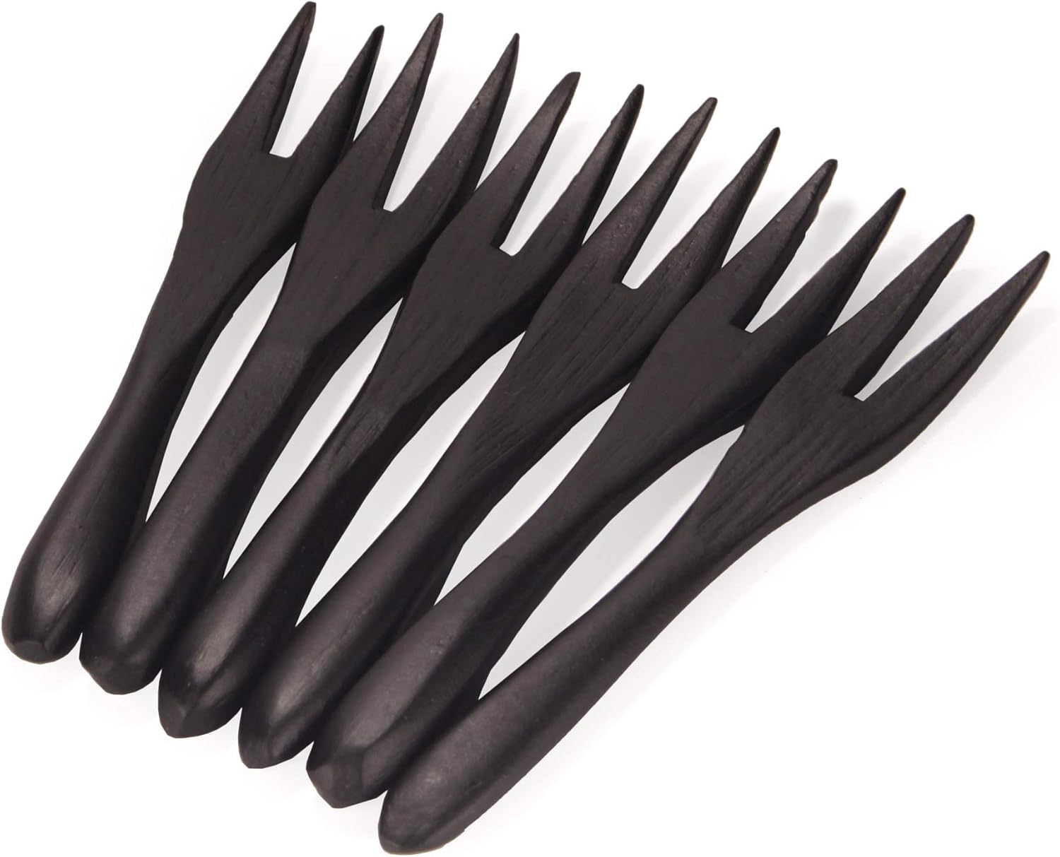 BambooMN Reusable Bamboo Appetizer Forks Picks 3.5" Black, 100 Pcs