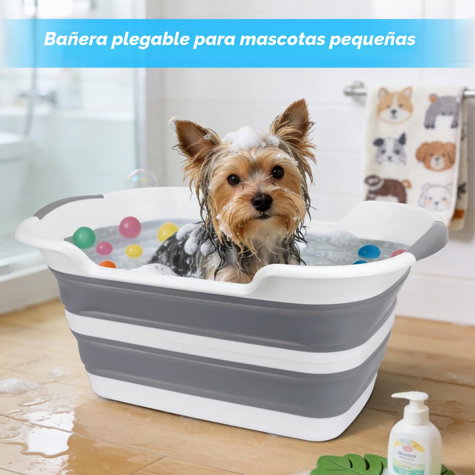Bañera Plegable Multifuncional para Mascotas con Orificio de Drenaje, Portátil, Interior, Exterior, Bañera para Mascotas Pequeñas y Cachorros, Gatos y Niños
