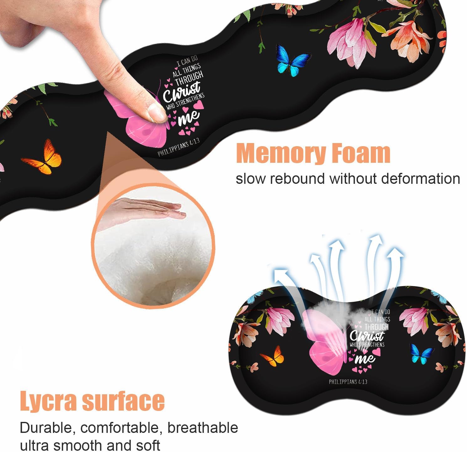 Ergonomic Keyboard Wrist Rest & Mouse Pad Wrist Rest Set,Large Gaming Desk Mat 31.5"x 11.8" with Memory Foam,Easy Typing Pain Relief for Home Office,Floral Butterfly Quote Bible Verse Philippians 4:13