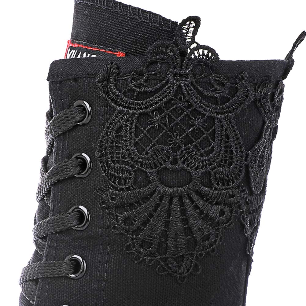 rismart Donna Tela Stivali Metà Polpaccio Punk High Tops Stringate Scarpe