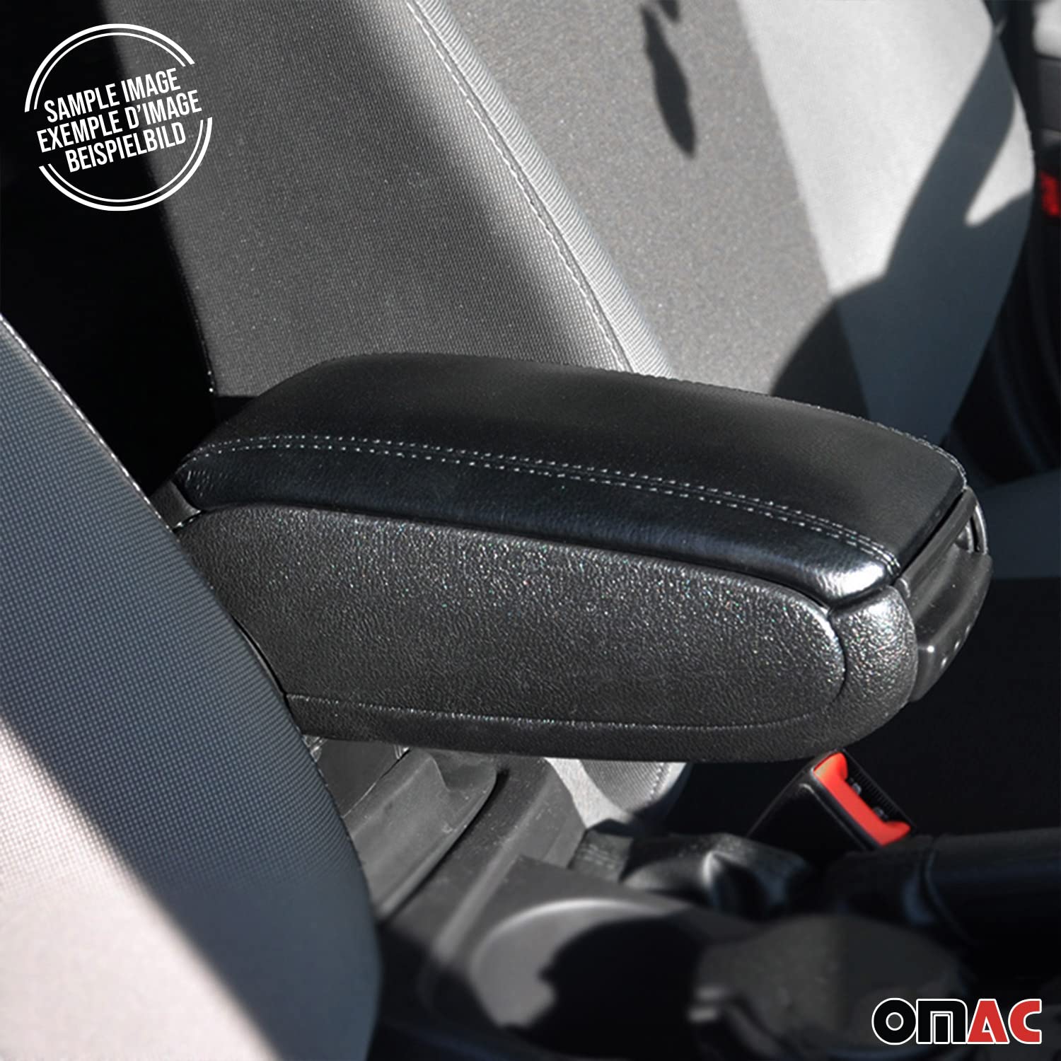 OMAC Mittelarmlehne Armlehne Mittelkonsole Kompatibel mit FIAT 500L 2013-2018 | Auto Zubehör Armlehnen Abdeckung Getränkehalter Konsole aus Schwarz Leder