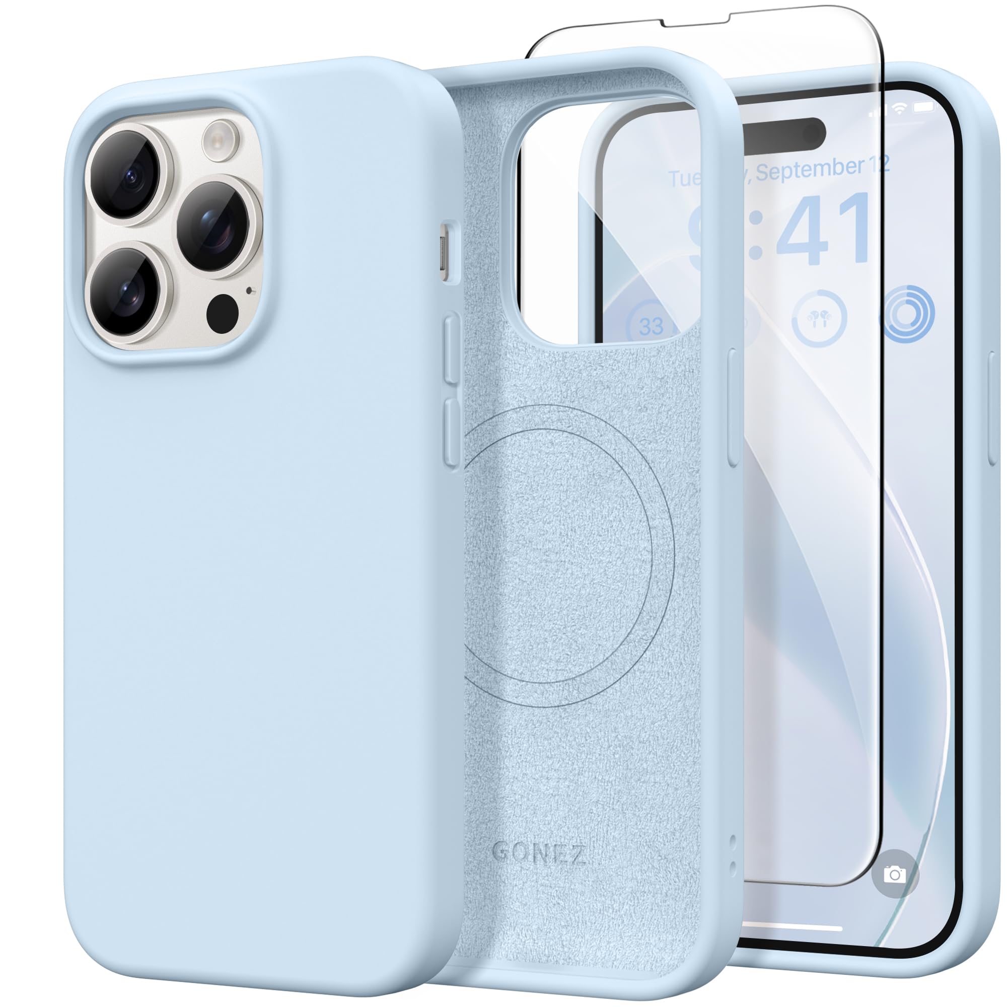 GONEZ Magnetic for iPhone 14 Pro Max Case, Silicone Cover Blue