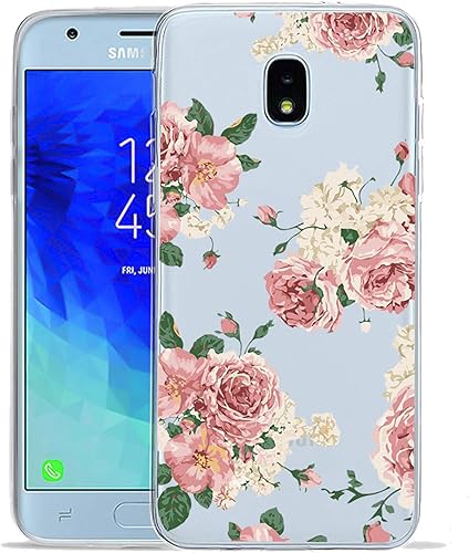 Miniatura 5 de Funda para Galaxy J7 Refine Case/J7 2018 Caso/J7 Star Case/J7 V 2nd Gen Case/J7 Aero Case, Slim a prueba de golpes transparente patrón floral suave