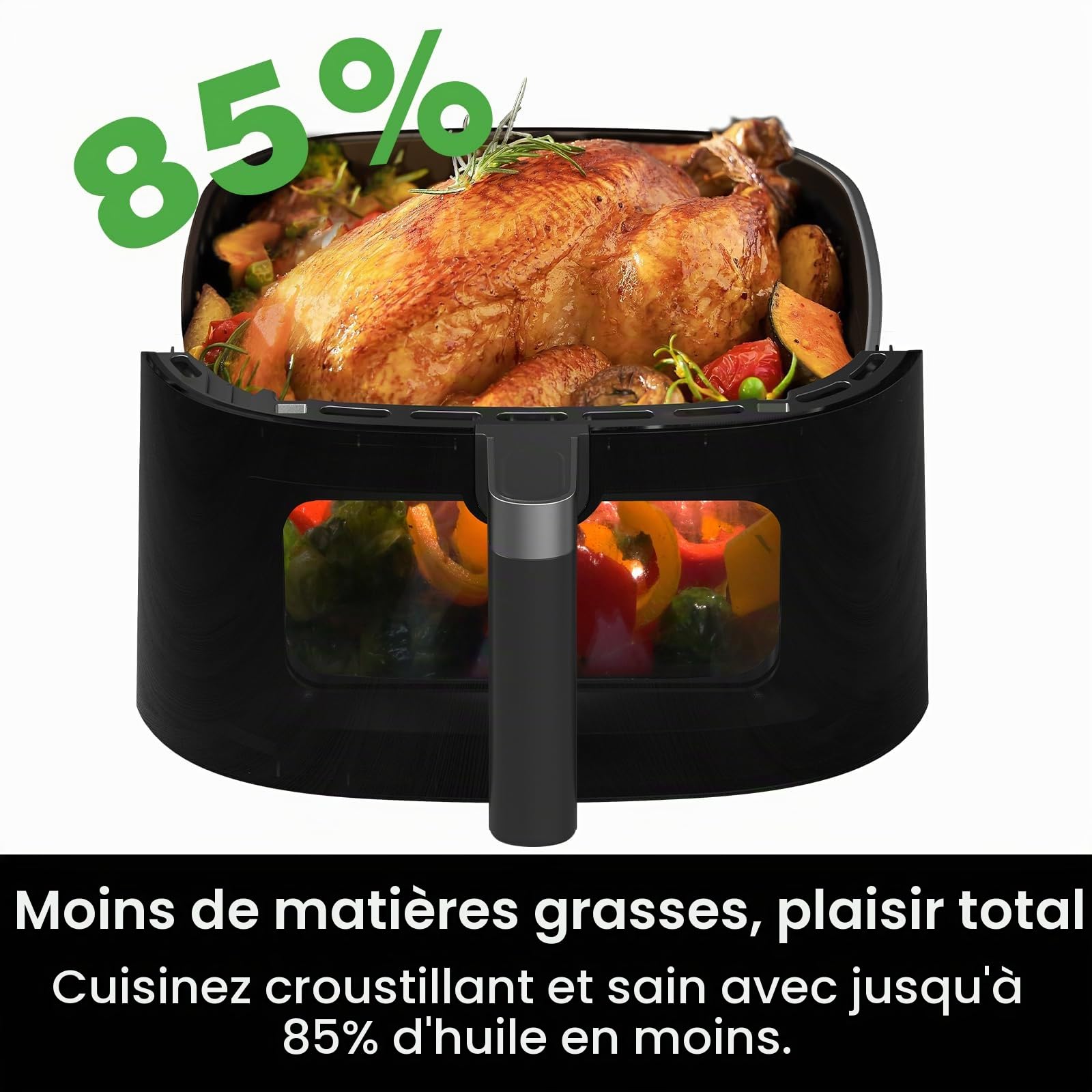 Air Fryer XXL 9L – 2350W Friteuse sans Huile pour une cuisson rapide, Friteuse à air avec Grande fenêtre, 9 Programmes, 40–200°C, Rappel Shake, Maintien au Chaud