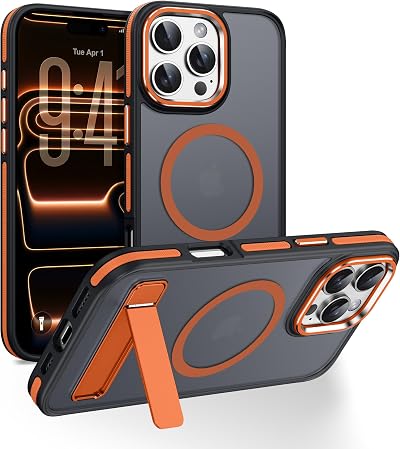 GaoBao Magnetic for iPhone 16 Pro Max Case, Compatible with Magsafe, Adjustable Kickstand, Military Grade Drop Protection, Translucent Matte Slim Case for 16 Pro max, Orange