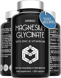 Magnesium Glycinate Supplement 300mg - Magnesium Bisglycinate Capsules with Zinc & Vitamin B6 - High Strength Complex Advanced Absorption - 120 Capsules - UK Made Chelated Zinc and Magnesium Tablets