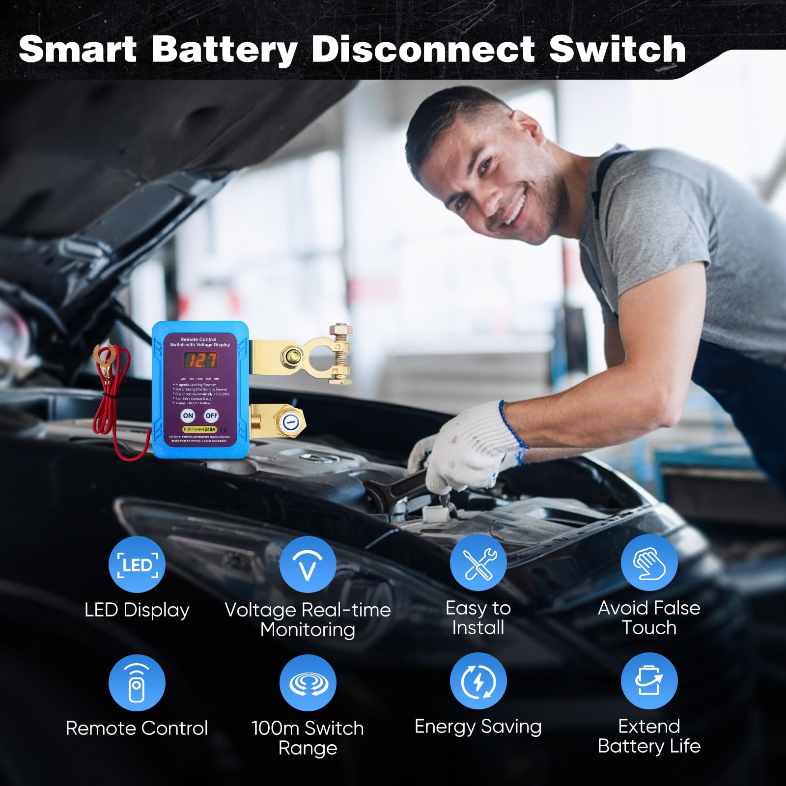 Stacca batteria 12V 240A per Auto, Staccabatteria automatico con Telecomando, Stacca batteria moto automatica, per Auto, ATV, Camion, RV, Barca