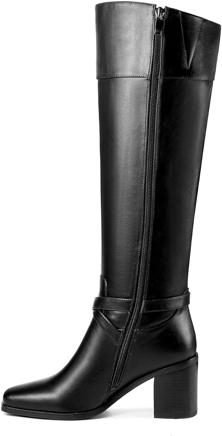 ANN CREEK 'Jumas' Women's Knee-high Square Toe Block Heel Crisscross Buckle Straps Cowboy Riding Boots - Image 3