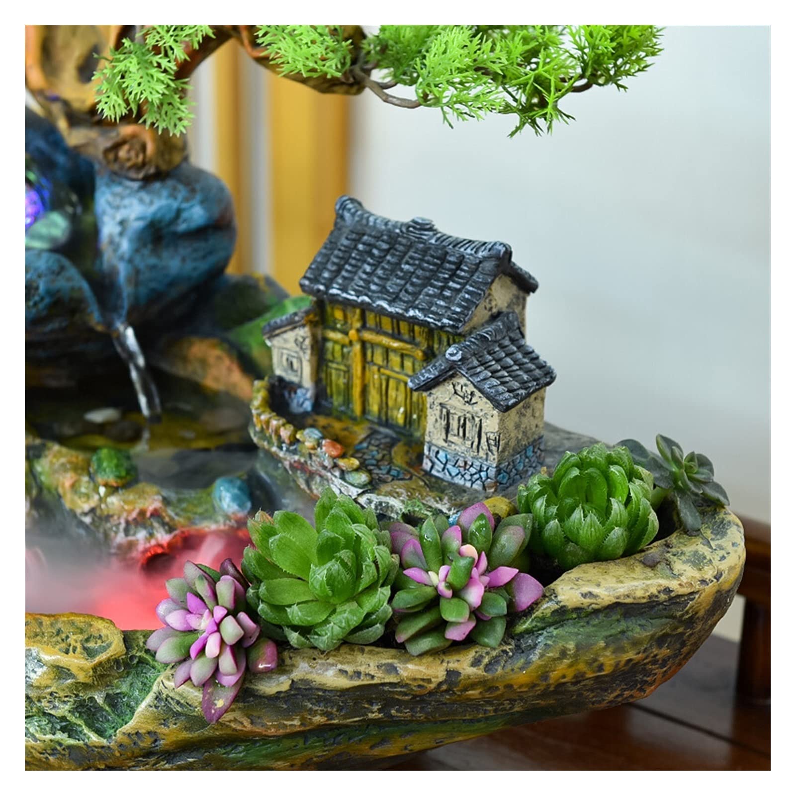 Fuente de mesa Relajación Interior Fuente de escritorio Cascada Zen Meditación Cubierta Cascada Característica - Humidificador Rockery Hogar Decoración de escritorio decorativo fuente de mesa