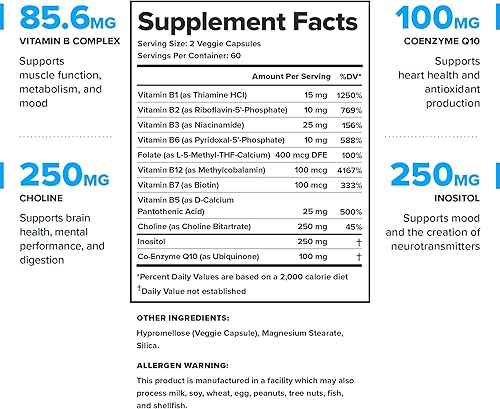 Miniatura 2 de LEGION Complejo de vitamina B (120 cápsulas) – Complejo de vitamina B con colina e inositol apoya el estado de ánimo y la función hepática –