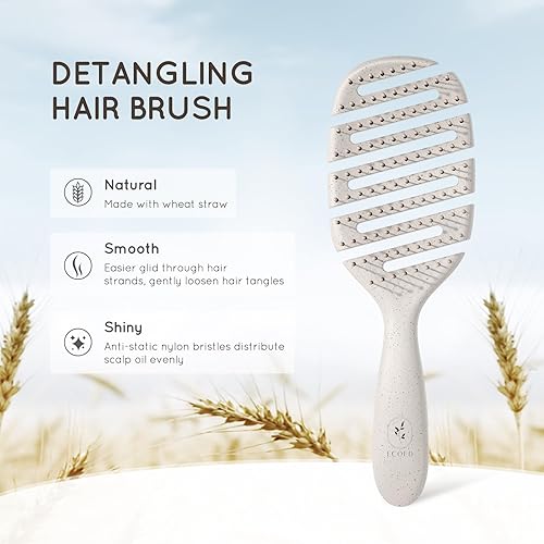 Miniatura 2 de Cepillo de cabello ventilado degradable, cepillo desenredante, cepillo desenredante para cabello rizado, grueso y liso, desenredante seco y húmedo,
