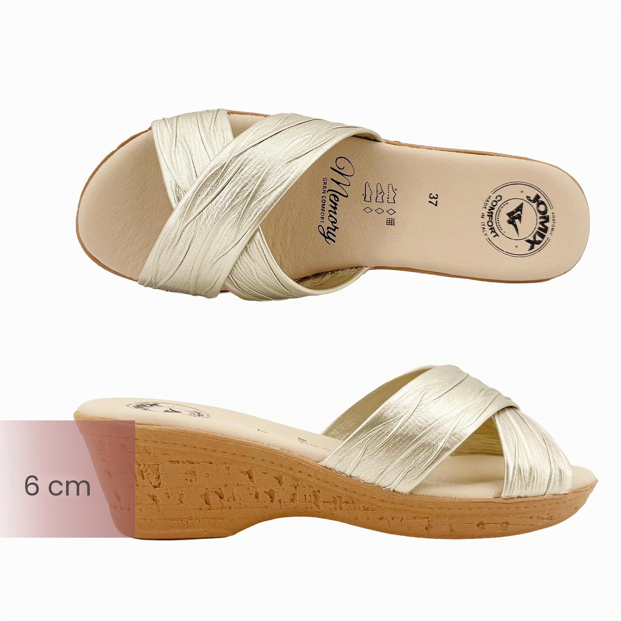 JOMIX Mules Femme Été Confort Claquettes Femme Talon Compensé 6 cm Chaussons d’Été Bout Ouvert Tiras Croisées Souples Chaussures Maison Légères Élégantes