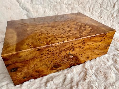 Caja de arte decorativa de madera tallada a mano multiusos para guardar joyas (caja de madera grande, antigua) (XL con cerradura)