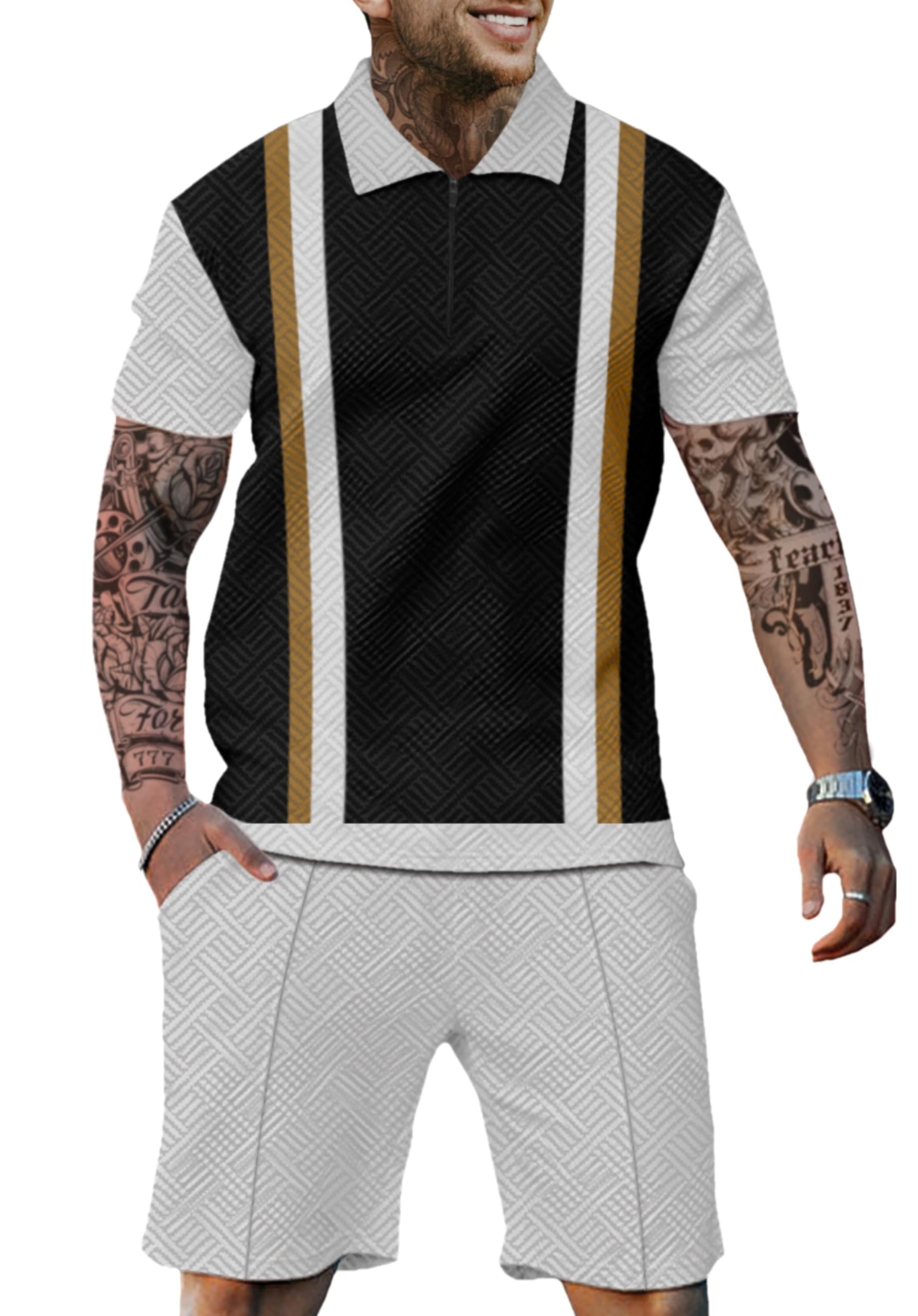 LUYCBS Mens Track Suits 2 Piece Sets Short Sleeve Sweatsuit Outfits 1/4 Zip Mens Athletic Jogging Outfits Summer Mens Outfits