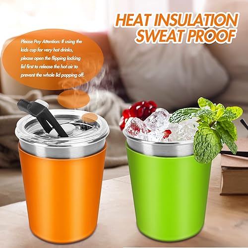 Miniatura 5 de Vasos para niños con tapas y pajitas, vasos de 12 onzas a prueba de derrames, de acero inoxidable para bebé, vasos para niños con pajitas y tapas,