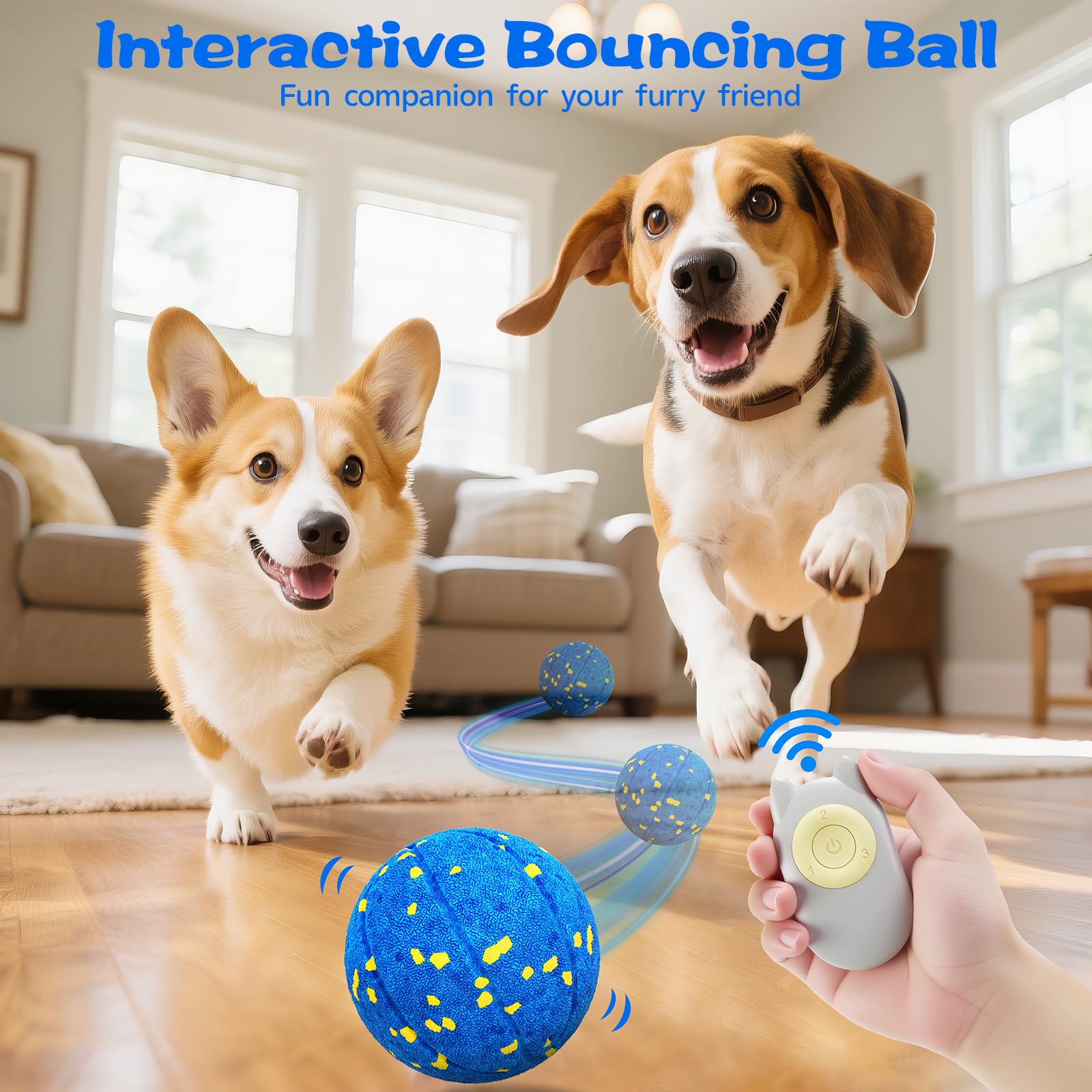 Intelligenter Hundeball, interaktives Hundespielzeug mit Fernbedienung, automatisches Bewegen, Hüpfen und Drehen, 3 Modi, E-TPU-Material, aggressives Kauen, IPX7 wasserdicht, rollender Ball