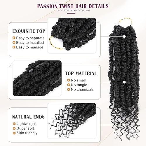 Miniatura 8 de Pelo de ganchillo Passion Twist, cabello pretrenzado de estilo Passion Twist, cabello Passion Twist de 12 pulgadas, trenzas cortas de ganchillo