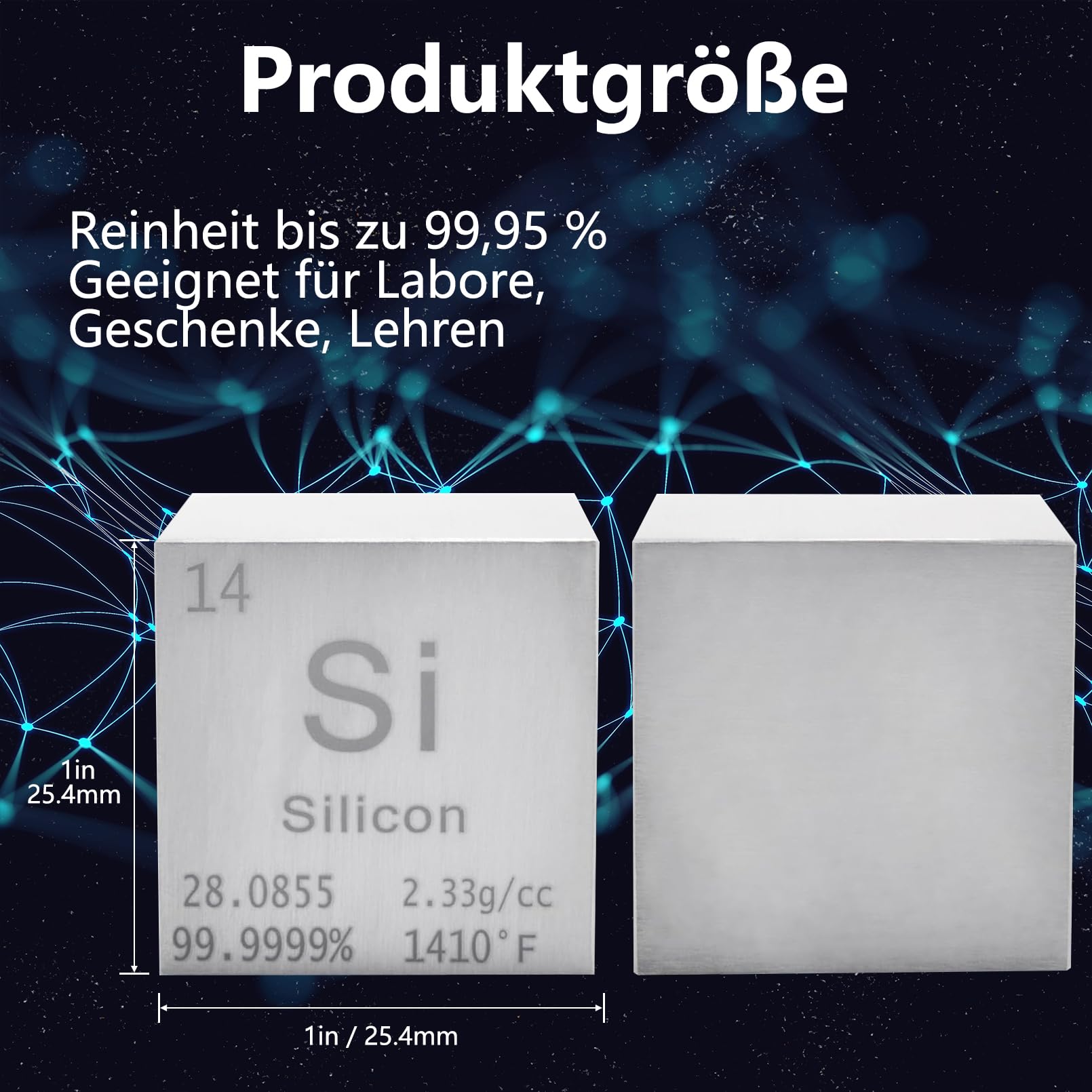 1 Inch Silizium Würfel 25,4 mm Metall Dichte Würfel reines Metall hohe Dichte Element Würfel für Element Sammlungen Labor Experiment Material Hobbys