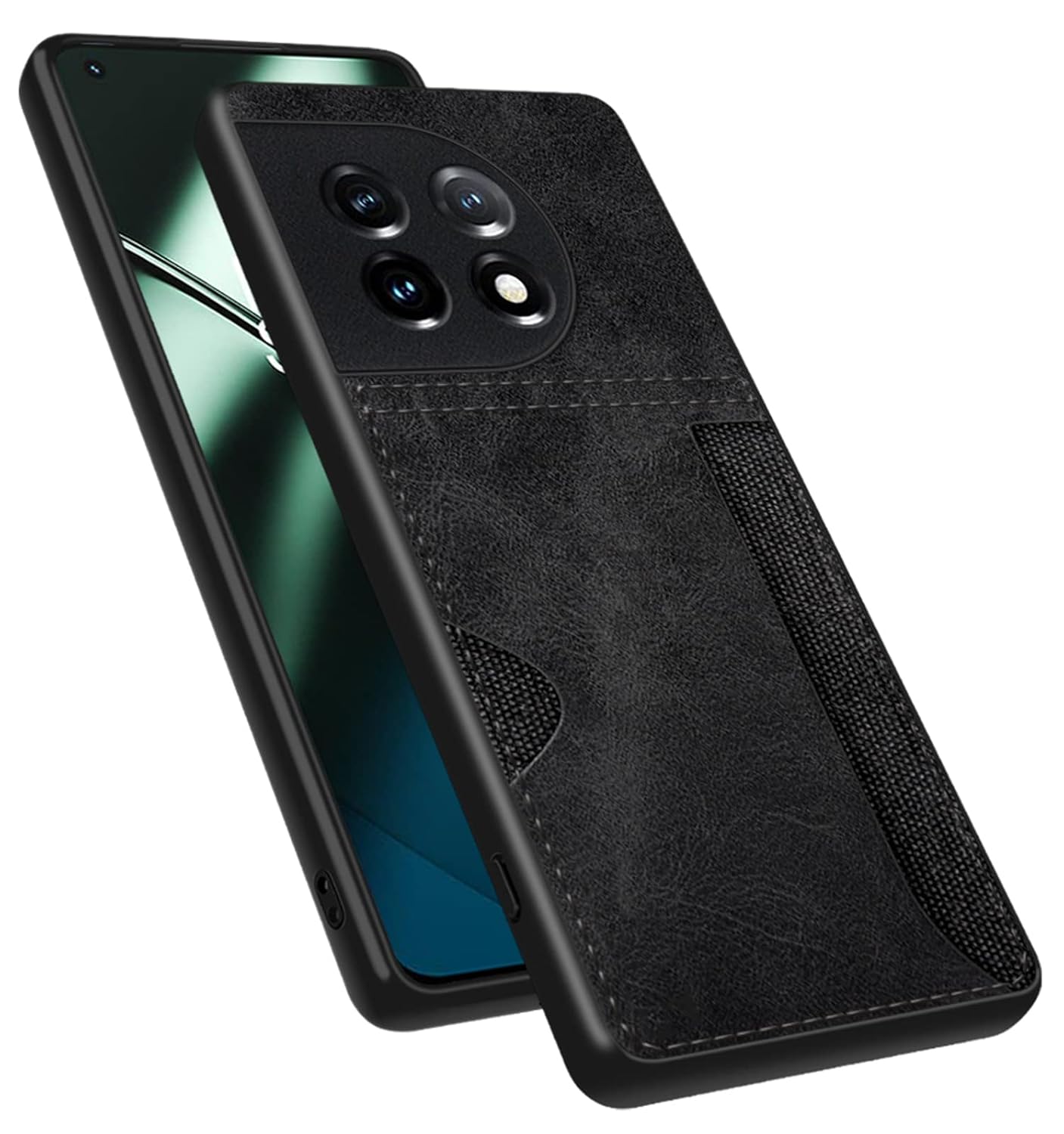 KAPA Razor Wallet Back Case for OnePlus 11 Slim PU Leather & Fabric Cover with Inbuilt Card