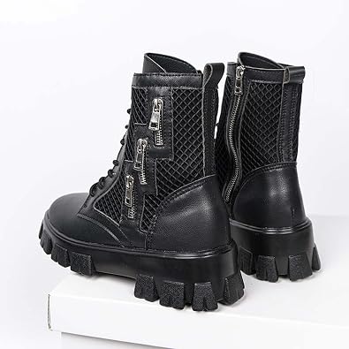 Men's Motorcycle Boots Comfortable Leather Combat Boots Men's Lace Up Side Hollow Out Breathable Bicycle Boots Men's Classic Casual Boots