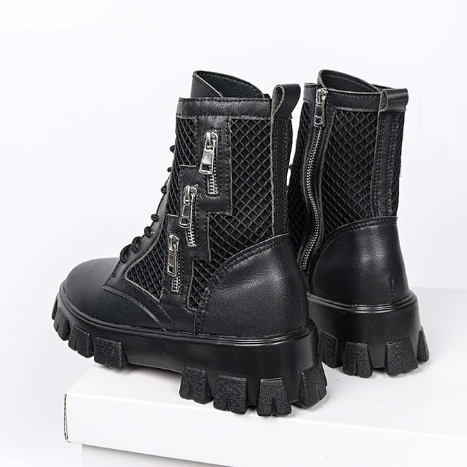 Men's Motorcycle Boots Comfortable Leather Combat Boots Men's Lace Up Side Hollow Out Breathable Bicycle Boots Men's Classic Casual Boots