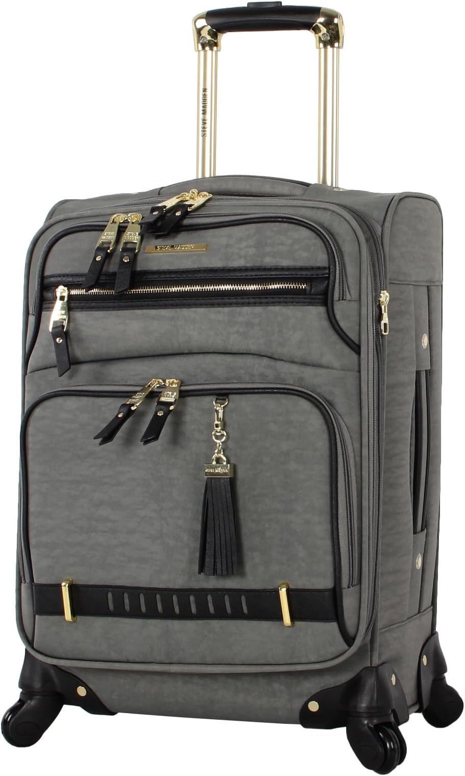 Designer-Gepckkollektion Leichter Softside-Koffer fr Damen und Herren strapazierfhige 50,8 cm groe Tragetasche mit 4 rollenden Spinner-Rdern, Peek-a-boo Grey, 20in, Carry on Bag With