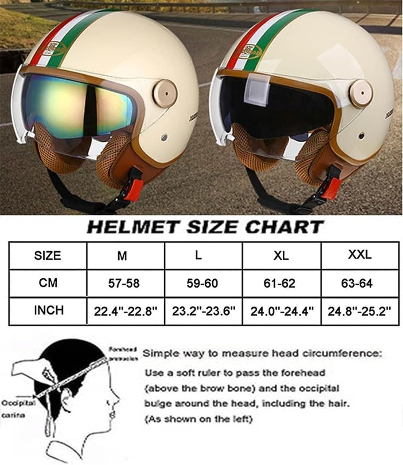 Otwarta twarz kask motocyklowy dla dorosłych kobiet mężczyzn 3/4 retro klasyczny motorower kask motocyklowy DOT / ECE zatwierdzony pół twarzy vintage skuter kask odrzutowy z wizjerem