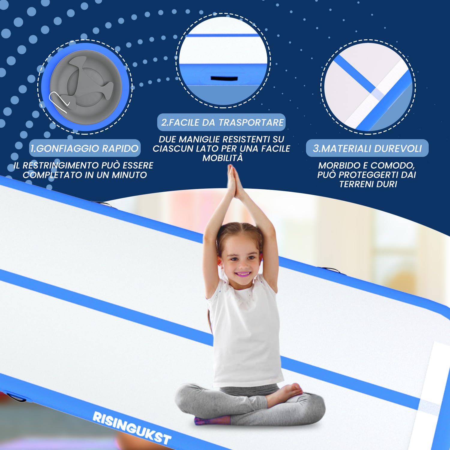 RISINGUKST Air Track Ginnastica Artistica 10/20cm Spessore, 3/4/5/6m materassino palestra con Pompa Elettrica per Casa