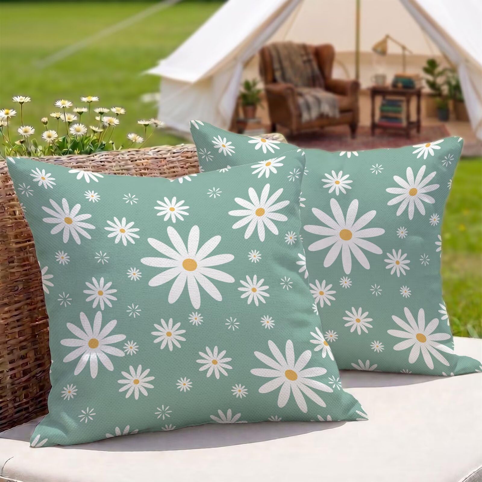 Housses de coussin extérieur 55x55 cm lot de 2 vert marguerite déperlantes
