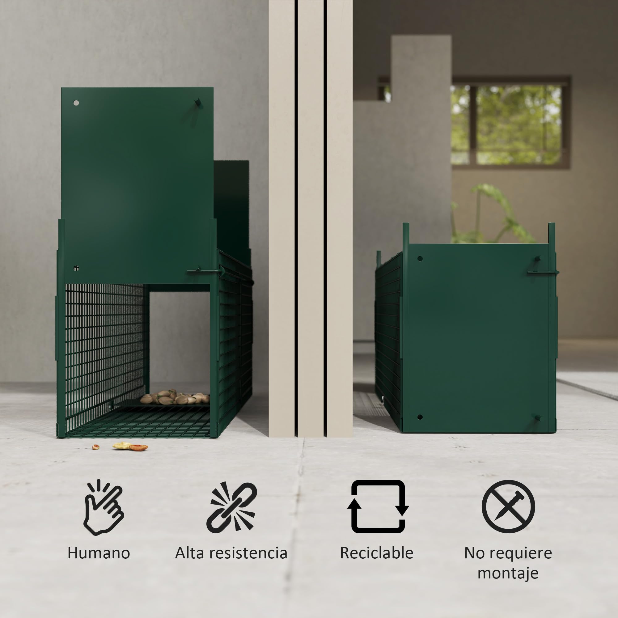 Outsunny Trampa para Animales Vivos con 2 Puertas Jaula de Captura Metálica con Asa para Conejos Visones Zorros Pequeños 80x25x30 cm Verde Oscuro