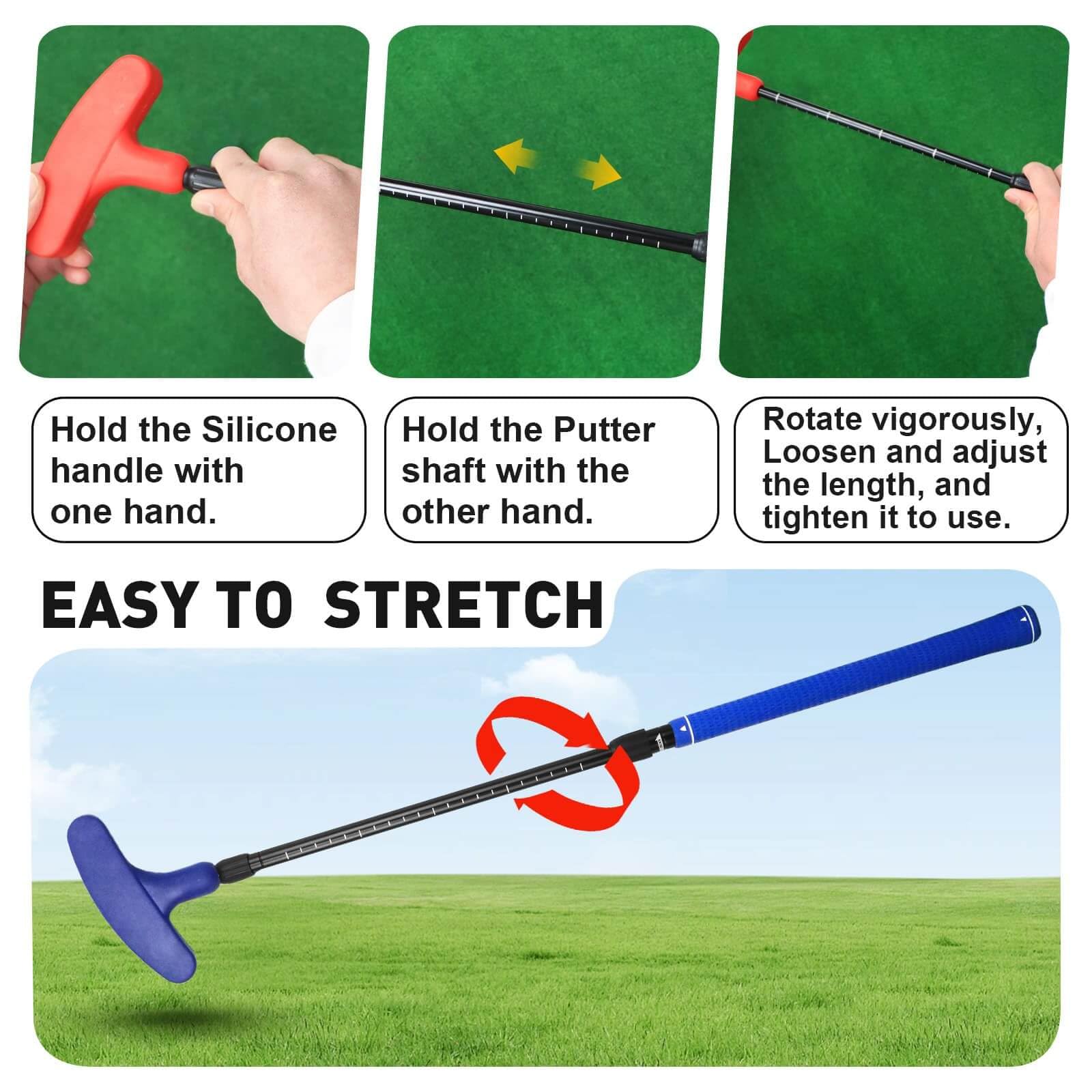 Verstellbarer Golf Putter Set (Rot & Blau) - Beidhändig für Links- & Rechtshänder, Mini Golfset, Professionelle Golf Trainingshilfen & Golf Zubehör für Kinder & Junioren