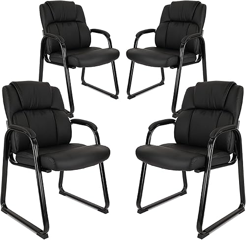 CLATINA Juego de 4 sillas ergonómicas negras para invitados con brazos, para recepción de oficina, recepción y conferencias, sillas de reuniones de
