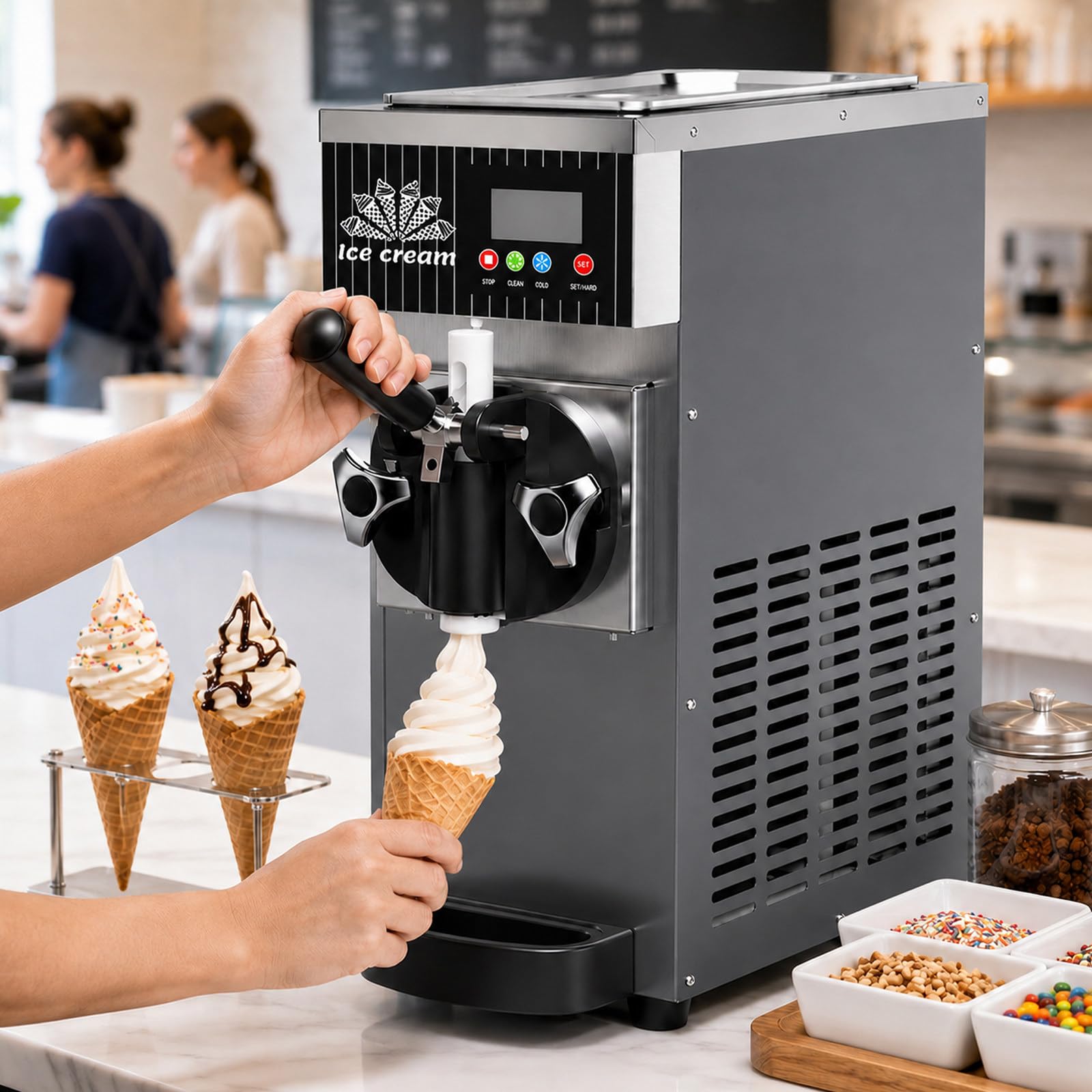 Maquina De Helados Suave De Sobremesa con Producción De 4-5 L/H, Cilindro De Congelación De 1 L, Autolimpieza Y Preenfriamiento. Ideal para Cocinas Domésticas, Bares Y Heladerías Grey