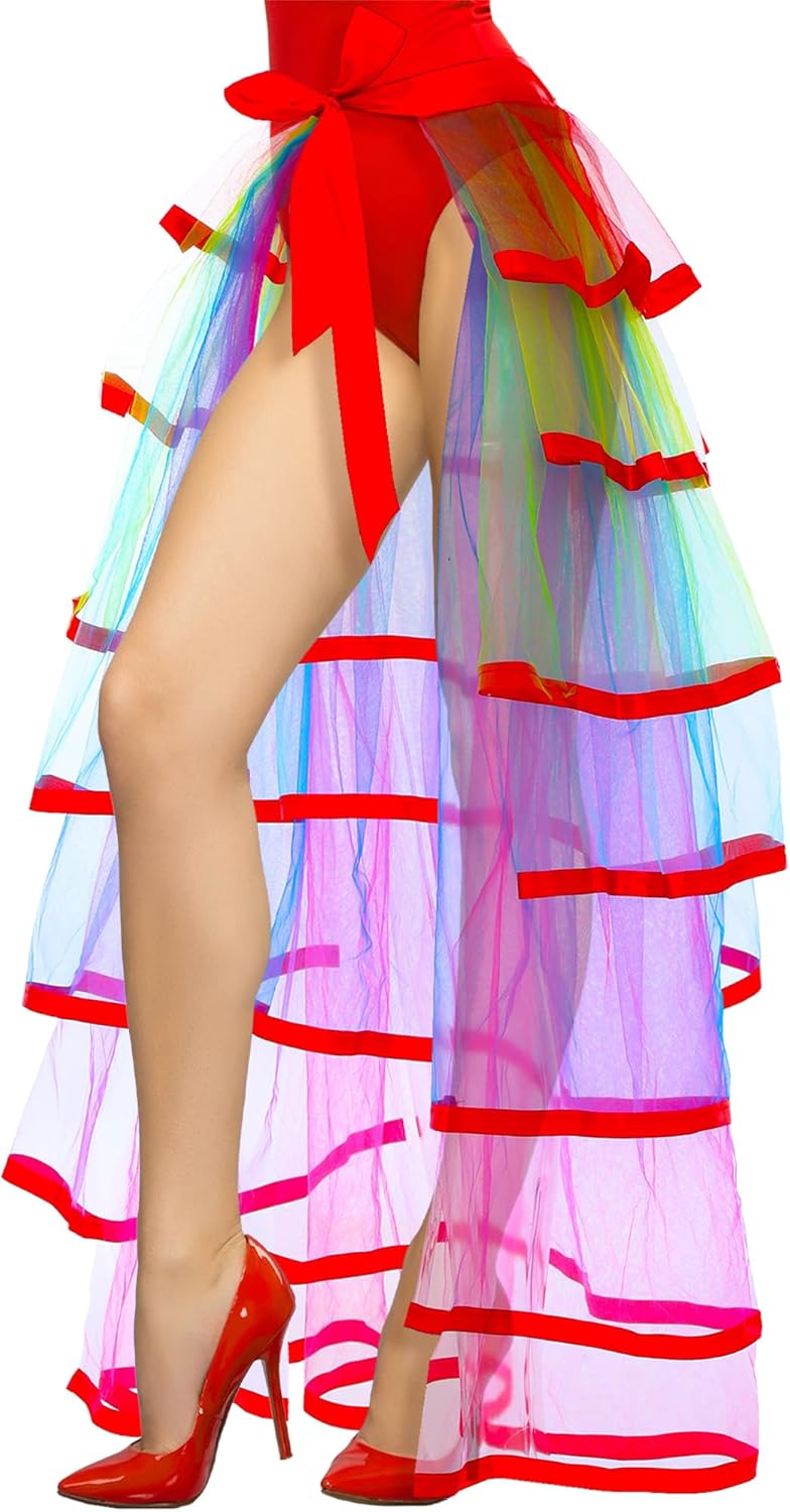 Rainbow Steampunk Bustle Skirt 7 Layered Tulle Tutu Skirt for Women Overskirt with Ruffle Tiered for Cosplay Costume - Image 5