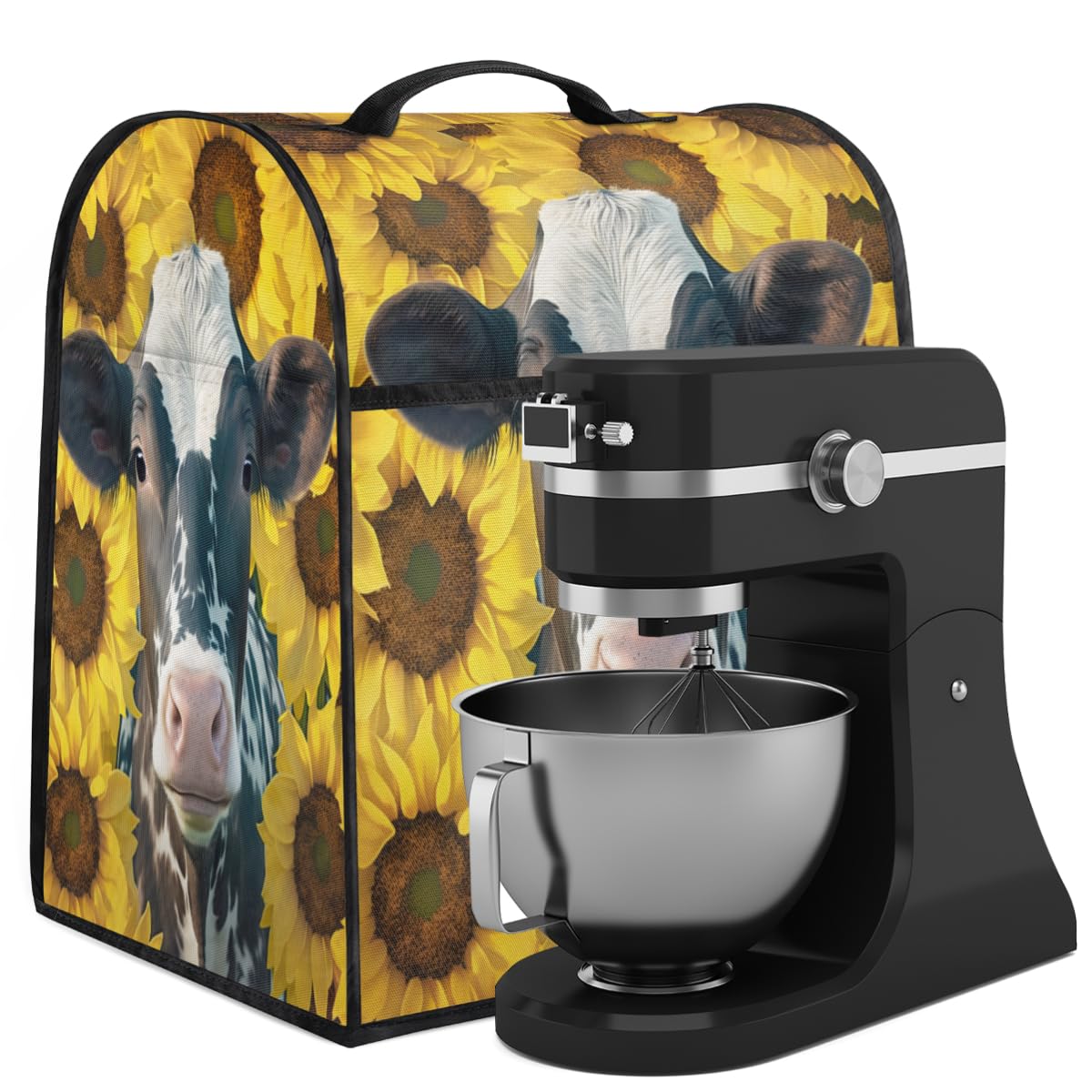Coffee Maker Cover Sunflower Cow Flower Kitchen Appliance Covers Small Appliance Covers Blender Cover Juicer Cover Dust Covers for Kitchen Appliances with Top Handle and Pockets,Washable,B861