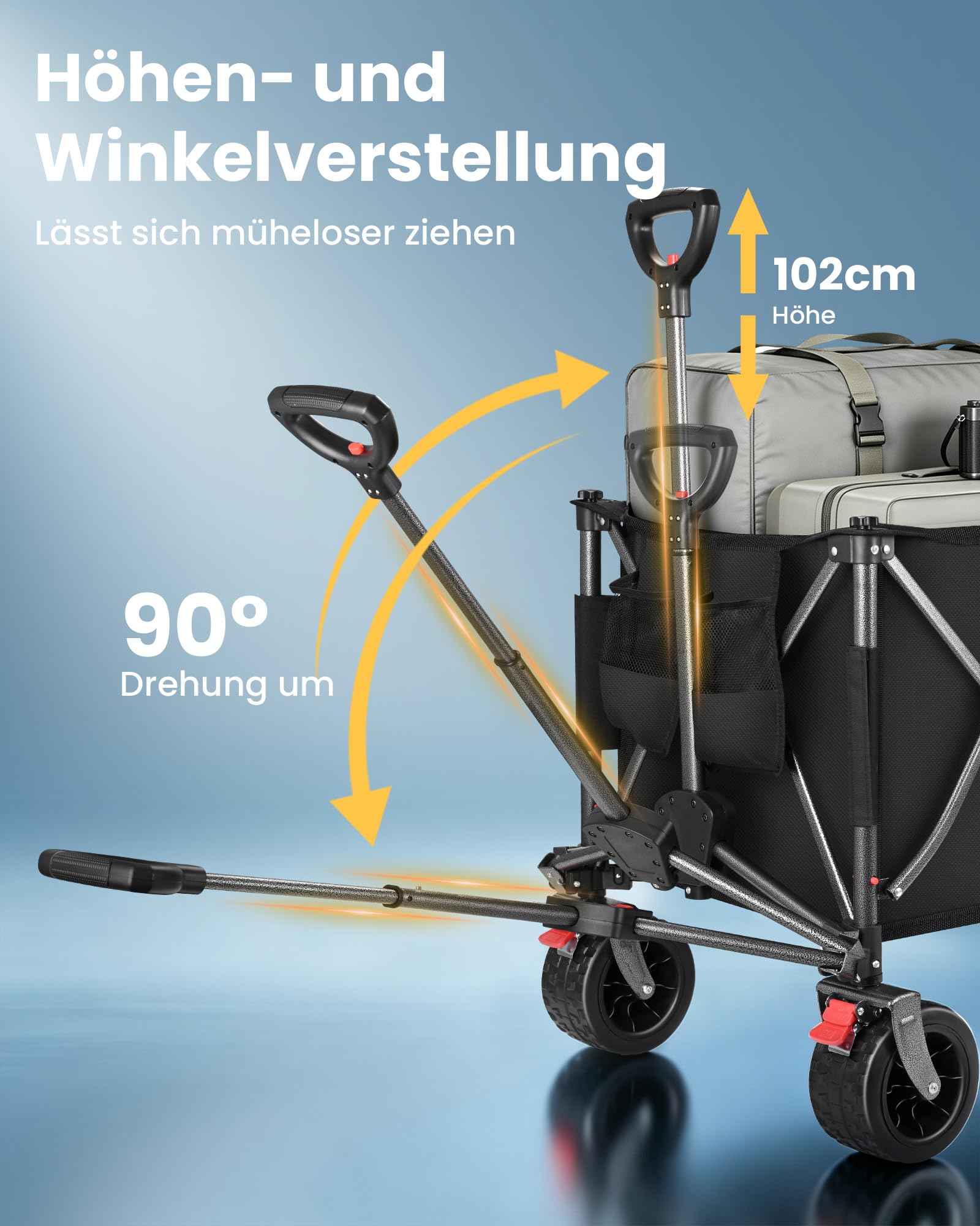 YEAUPE PRO Bollerwagen Faltbar 260L 250KG Handwagen mit Bremsen 17x10 cm Reifen All Terrain