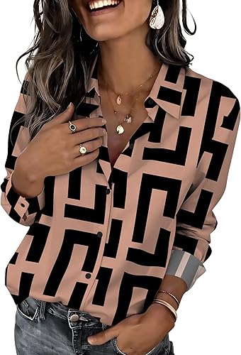 Miniatura 22 de Zeagoo Camisas con botones para mujer elegantes con estampado floral de manga larga blusa casual de negocios tops de trabajo