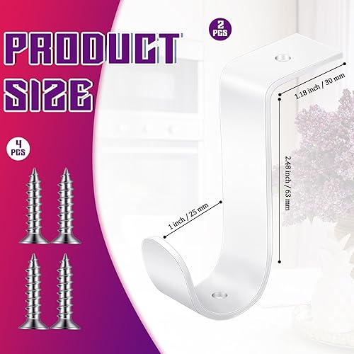 Vista 20 de Hicarer 2 soportes de barra de armario de metal resistente para montaje en pared con tornillos, soporte de poste de armario para sala de estar